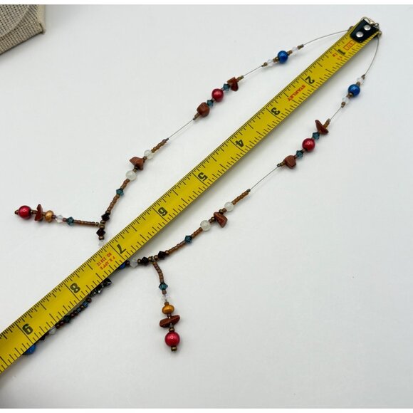 Handcrafted Multicolor Beaded Necklace with Silver Tone Flower Accent Boho - Picture 3 of 6